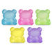 Five colorful bear-shaped objects on a white background