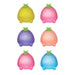 Set of six colorful, cartoon-like fruit-shaped objects on a white background