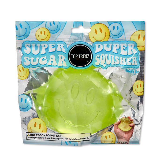 Super Sugar Duper Squisher toy by Top Trenz in packaging with smiley face design.