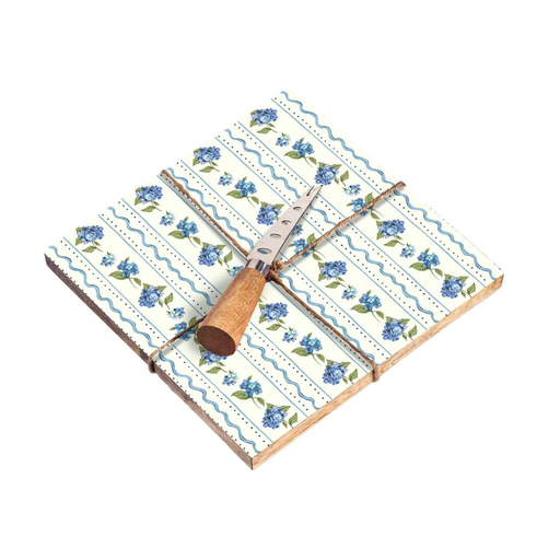 VivaStyle Serving Board, Wooden Cheese Board with Knife, Hydrangea, Asst of 2