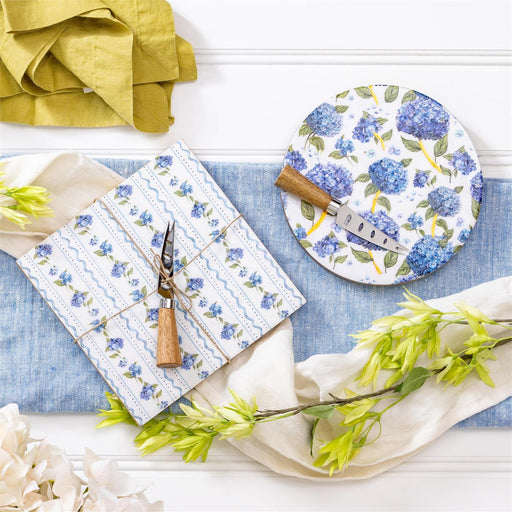 VivaStyle Serving Board, Wooden Cheese Board with Knife, Hydrangea, Asst of 2