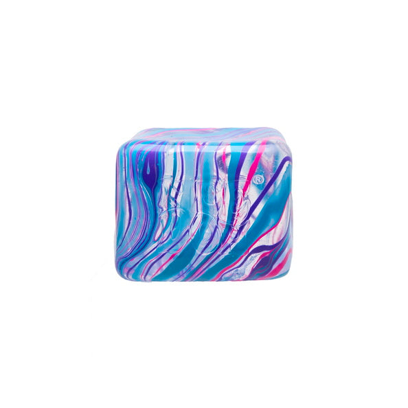 Marbled cube-shaped product on a white background