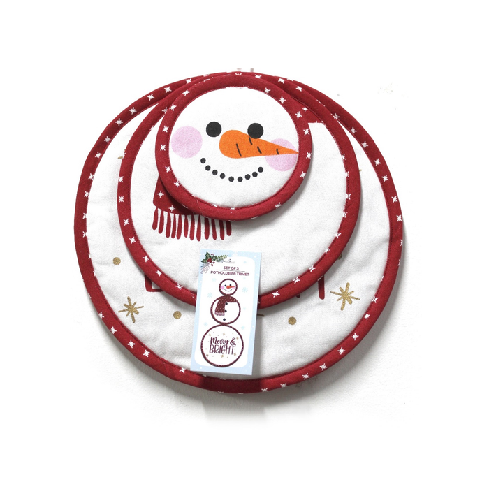 Snowman Pot Holder & Trivet Set