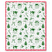 A square holiday-themed product, likely a placemat or decorative mat, featuring a white background with a red and white striped border. The surface is decorated with green illustrations of Santa Claus, woodland animals, Christmas trees, candy canes, and bows, with the text 'SNOW MUCH FUN' repeated throughout.
