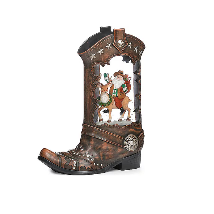 Cowboy Santa Swirl Boot Glitter Lantern