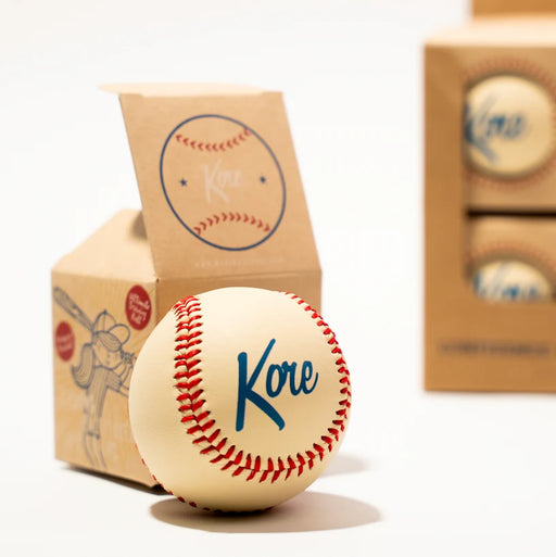 Baseball with 'Kore' branding on a white background