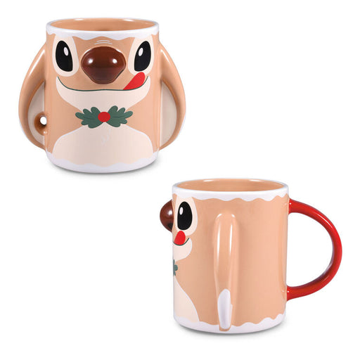 Two mugs with cartoonish designs of animals on a white background