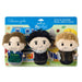 A set of three plush toy figures from 'The Guys of Gilmore' cartoon series, packaged on a blue and green blister card. The characters shown are Dean, Jess, and Logan, with their signature hair and outfits visible.
