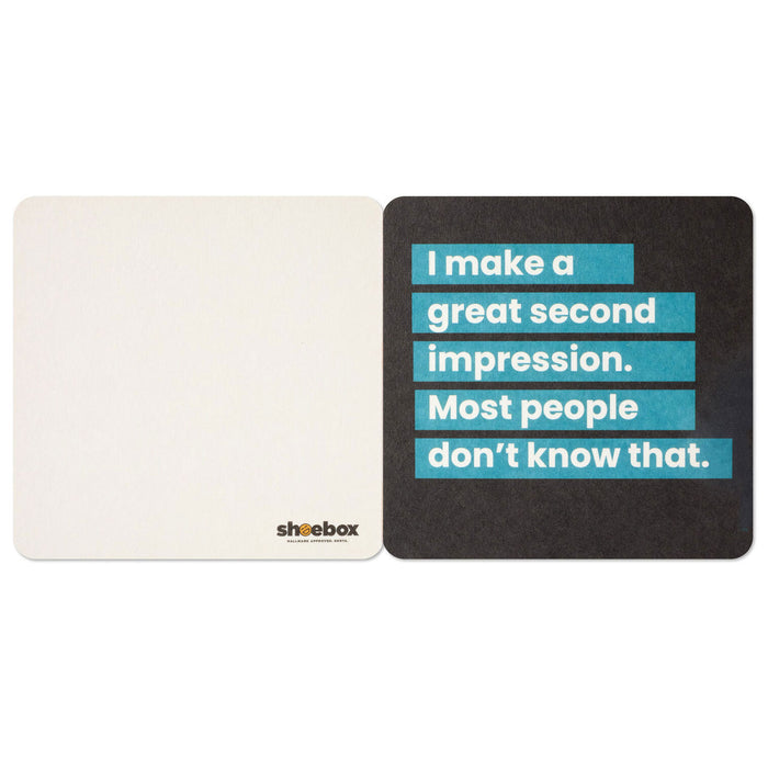 Two coasters with text on a white background