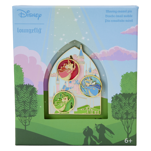 Sleeping Beauty Castle Three Good Fairies Stained Glass 3" Collector Box Sliding Pin by Loungefly