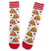 Pair of socks with pizza slice pattern on a white background