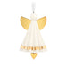 Decorative angel ornament with gold wings and a heart on a white background