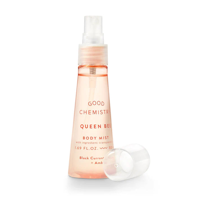 Good Chemistry Queen Bee body mist bottle on a white background