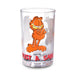 Clear glass with Garfield the cat design and text on a white background