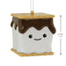 A s'mores-themed ceramic ornament shaped like a marshmallow with chocolate drizzle and a graham cracker border, shown with a hanging string and a vertical dimension marker indicating 2.75 inches (7 cm) height on a white background.