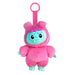 Pink and teal plush toy with a hook on a white background