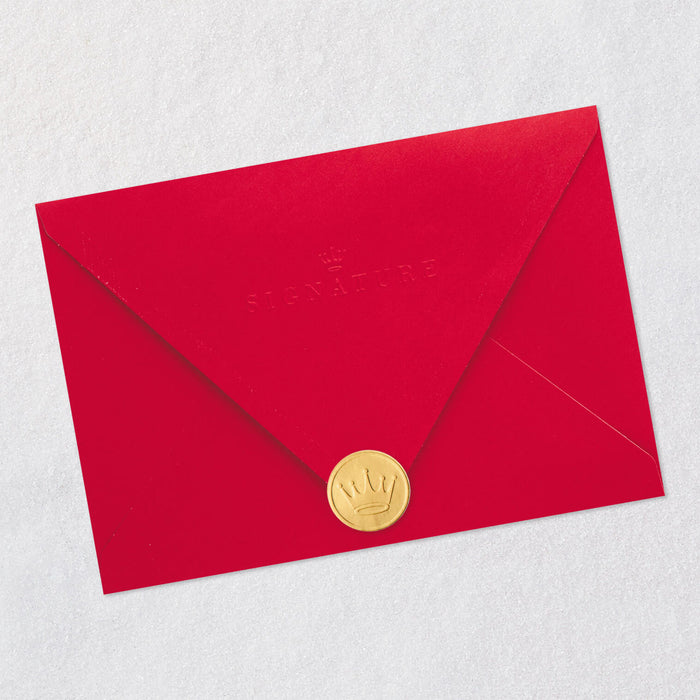 Red envelope with a gold seal on a light gray background