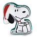 Snoopy-shaped cookie with a Santa hat on a white background