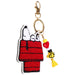 Keychain with Snoopy and Woodstock on a doghouse, featuring a yellow bird and red heart.