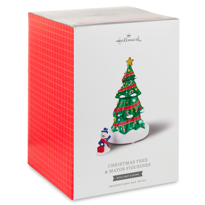 Magic Snowman Village Musical Christmas Tree and Mayor Tabletop Decorations With Light, Set of 2