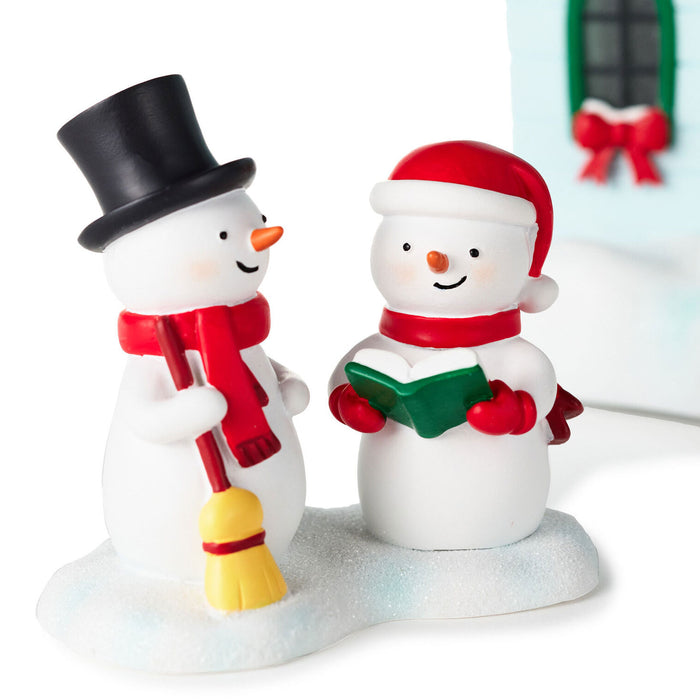 Magic Snowman Village Musical Christmas House and Carolers Tabletop Decorations With Light, Set of 2