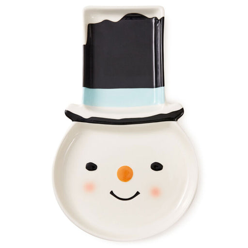 Snowman-shaped container with a black top hat on a white background