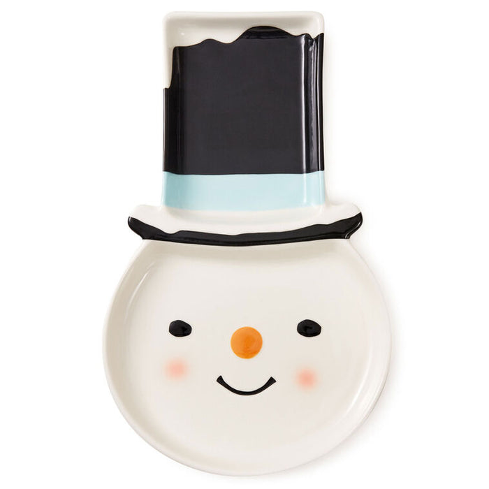 Snowman-shaped container with a black top hat on a white background