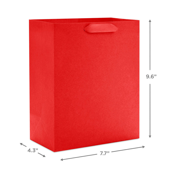 Red rectangular bag with dimensions on a white background