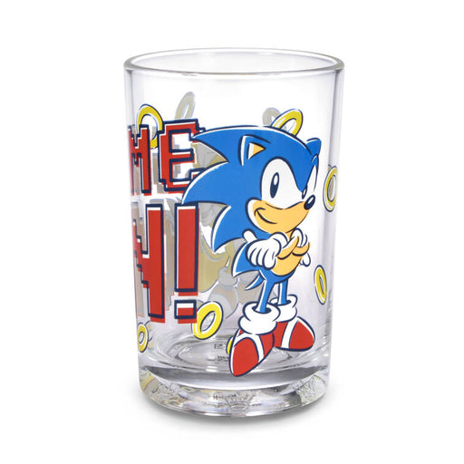 Clear glass with Sonic the Hedgehog design on a white background