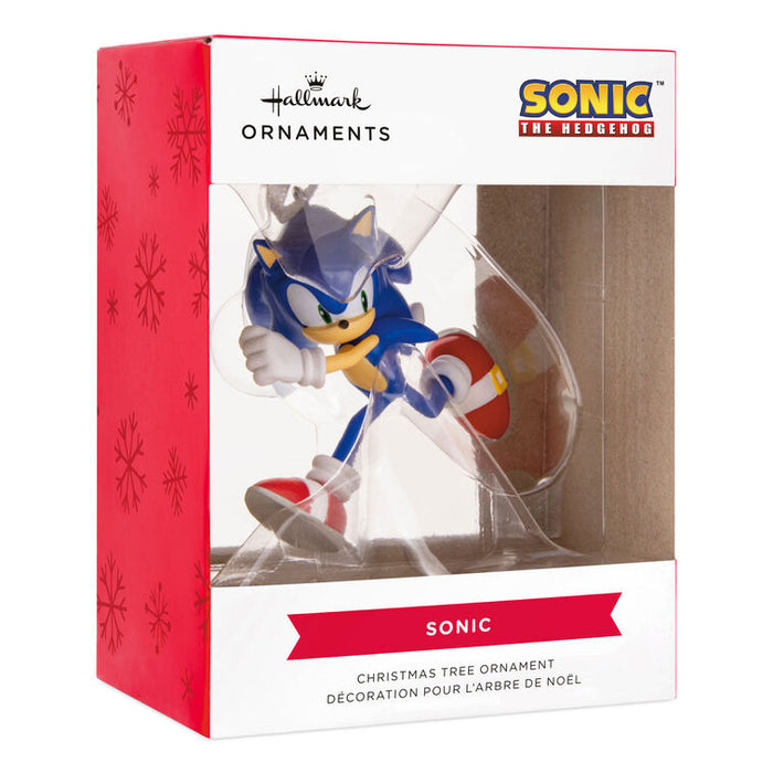 Sonic the Hedgehog Christmas ornament packaging with Hallmark branding