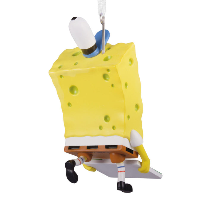 A SpongeBob SquarePants hanging ornament shaped like SpongeBob's body with a white diving helmet on top, shown against a plain white background.