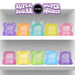 Colorful squishy toys on a shelf with 'Super Sugar Duper Squisher' branding.