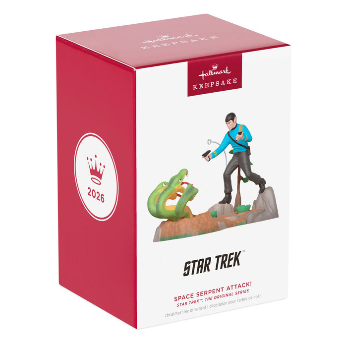 Star Trek ornament packaging with character and serpent on a white background