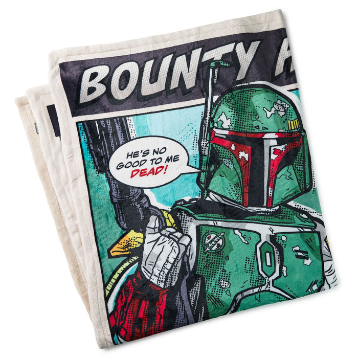 Bounty Hunter-themed kitchen towel with character design and text.