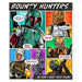 Comic-style illustration of bounty hunters with colorful backgrounds and character designs.