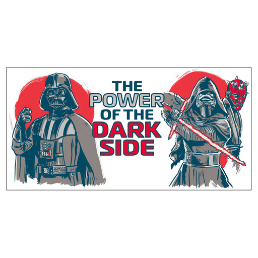 Illustrations of Darth Vader, Kylo Ren, and Darth Maul with 'The Power of the Dark Side' text on a white background.