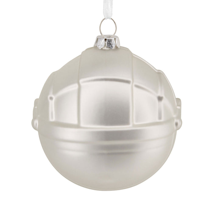 Silver textured Christmas ball ornament on a white background
