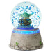 Glowing snow globe with a character inside on a white background