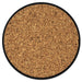 Round cork mat with a black border on a white background