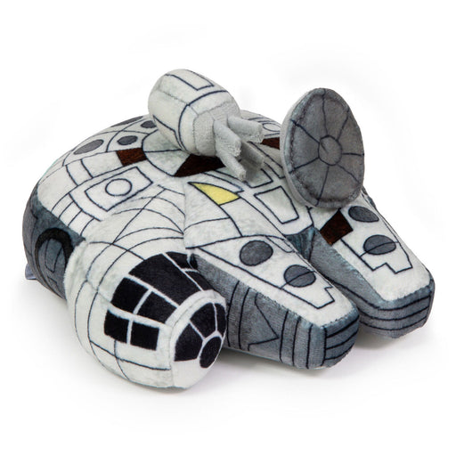 Plush toy resembling a spaceship on a white background