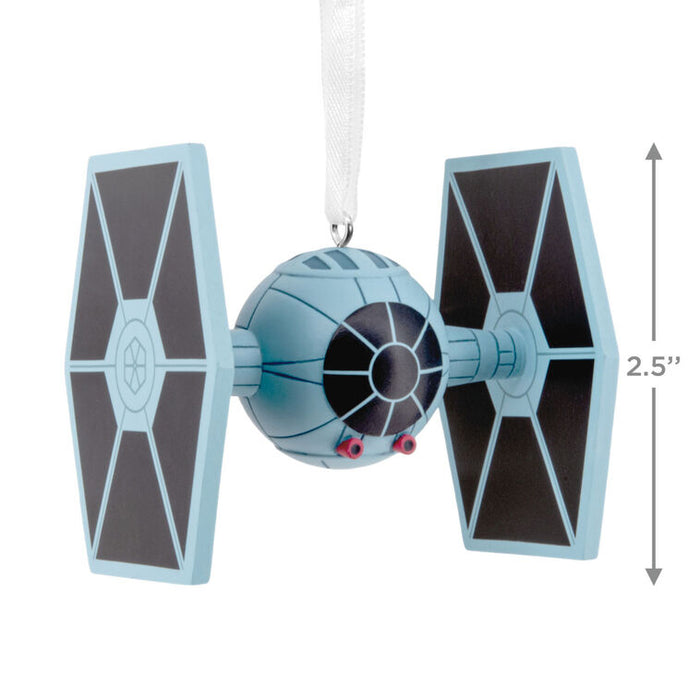 Star Wars TIE fighter ornament with measurement label on a white background