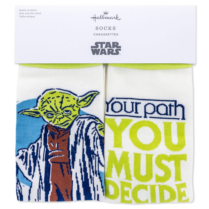 Pack of socks with Yoda design and 'Your path you must decide' text, branded as Hallmark Star Wars.