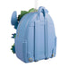 A light blue faux leather backpack ornament featuring Mickey Mouse-inspired ears and green leaf details, shown on a plain white background.