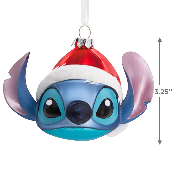 Stitch ornament wearing a Santa hat with dimensions indicated.