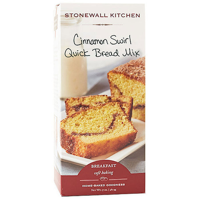 Box of Stonewall Kitchen Cinnamon Swirl Quick Bread Mix on a white background