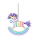 Colorful rocking horse toy with tassels on a white background