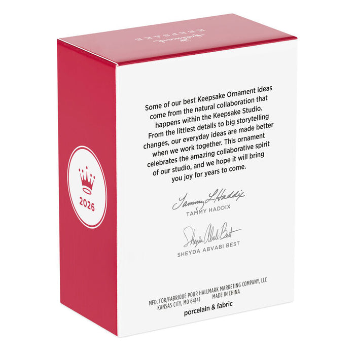 Box packaging for a keepsake ornament with text and branding on a white background