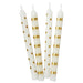 Gold Stripes and Polka Dots on White Birthday Candles