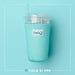 Turquoise tumbler with a lid and straw on a light blue background, featuring the Swig brand.