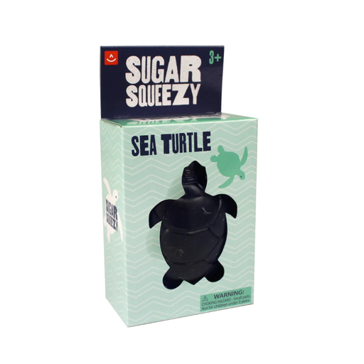 Box of Sugar Squeeze Sea Turtle toy with branding and product details.